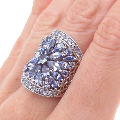 Chuck Clemency 925 Sterling Silver Real Tanzanite & Ruby Ring Size 8.25