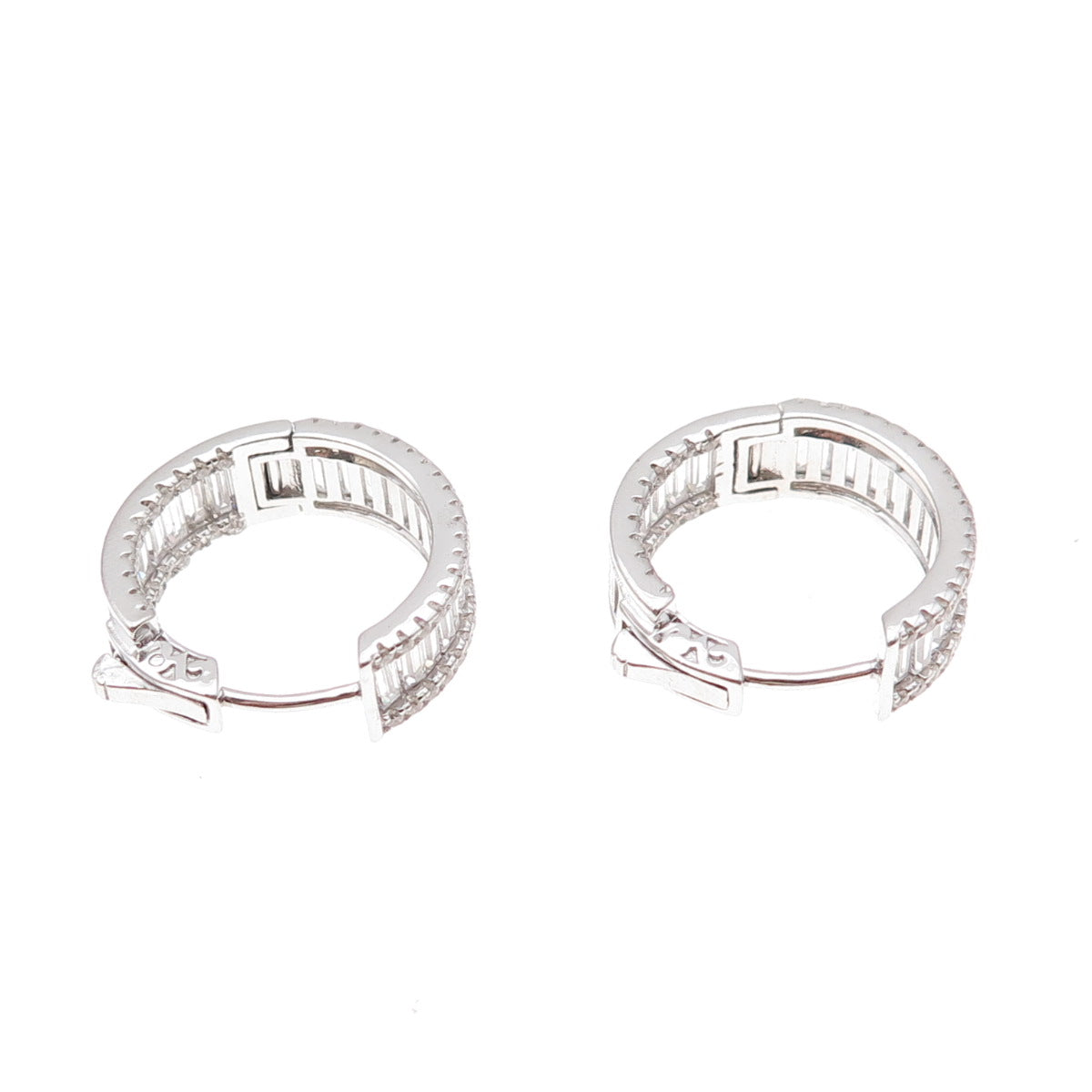 925 Sterling Silver Emerald & Round-Cut C Z In / Out Hoop Earrings