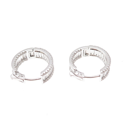 925 Sterling Silver Emerald & Round-Cut C Z In / Out Hoop Earrings