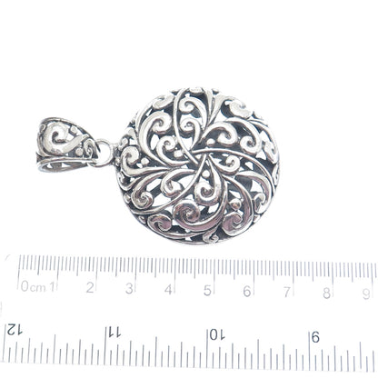 925 Sterling Silver Vintage Floral Ornate Oxidized Round Pendant