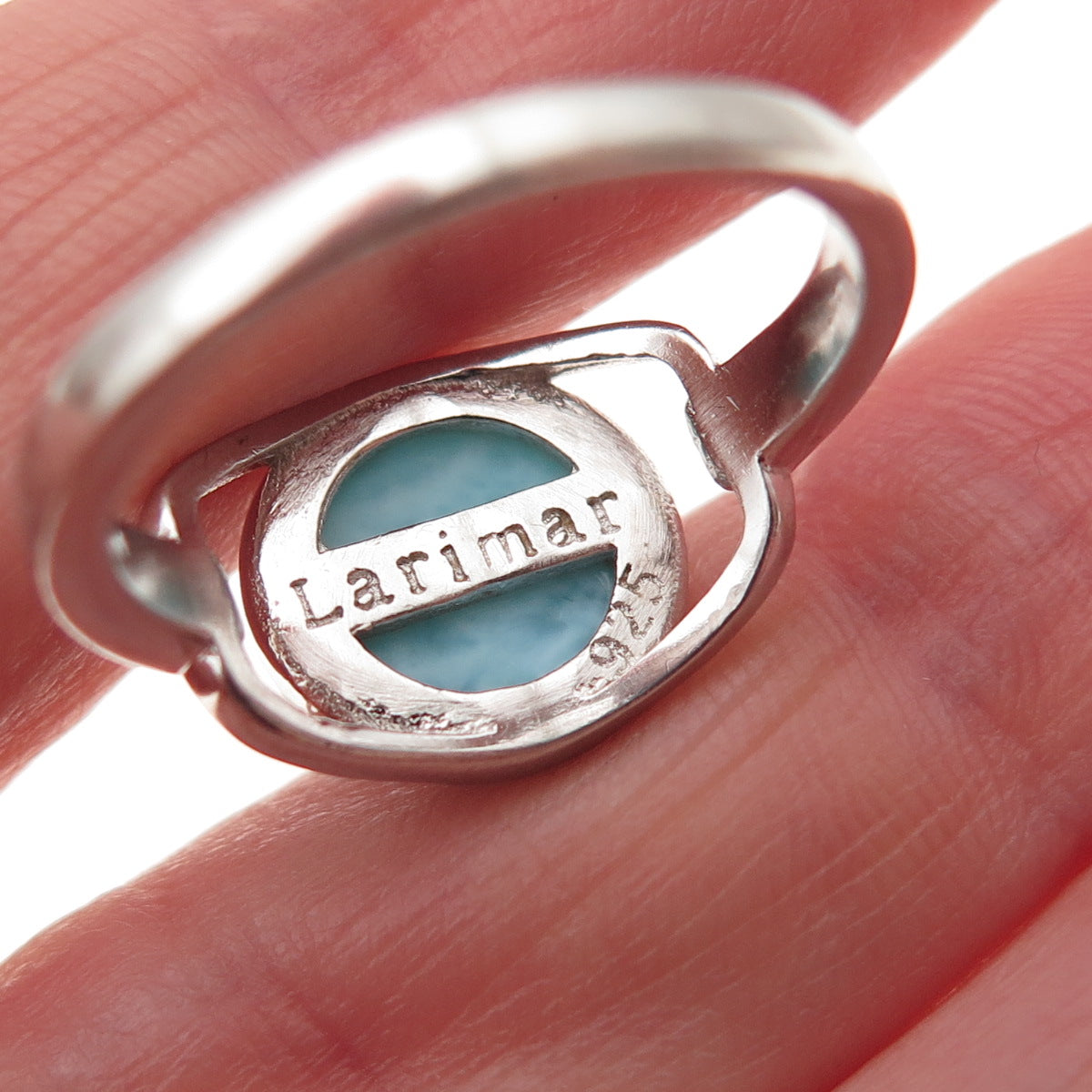 925 Sterling Silver Real Larimar & C Z Modernist Ring Size 7.25