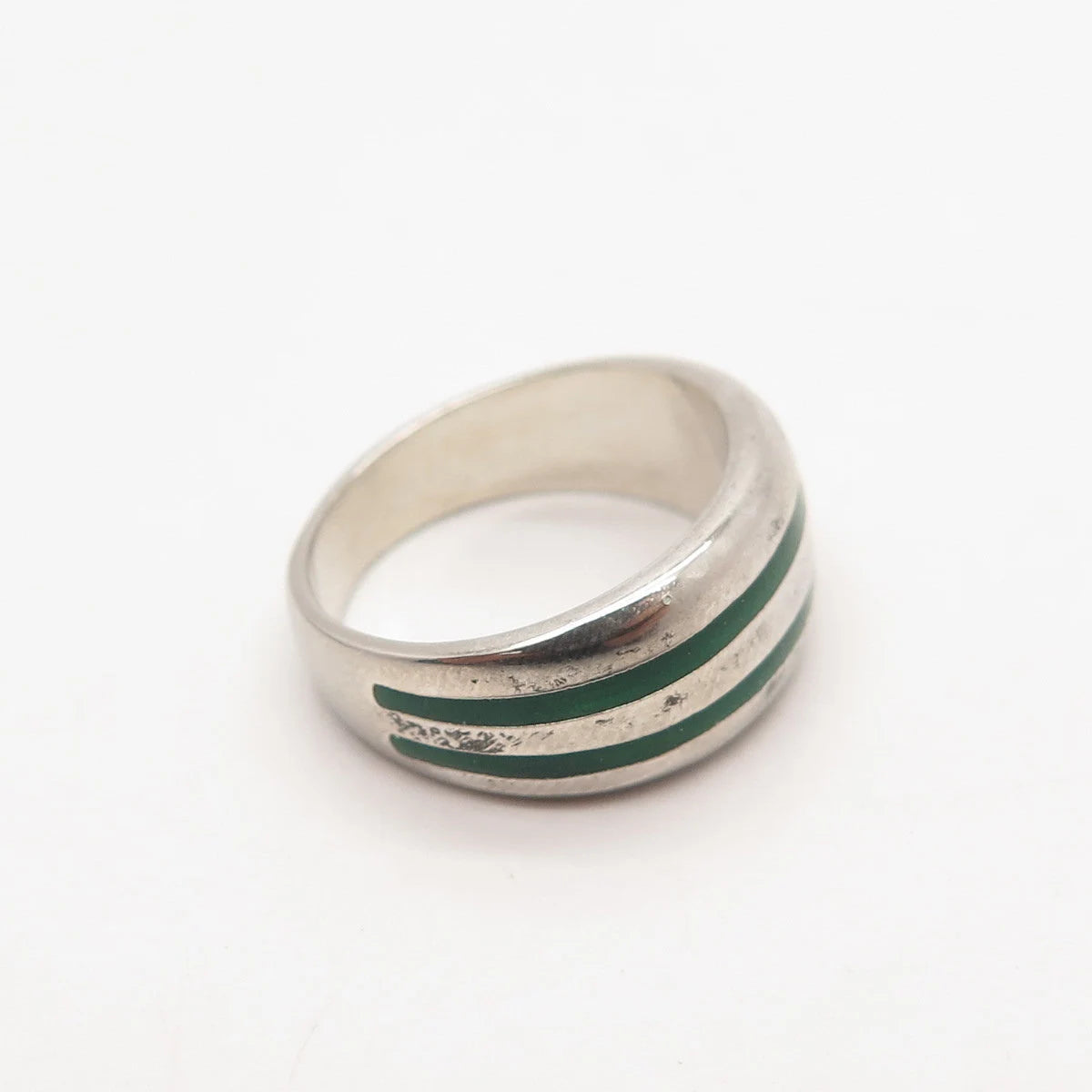 925 Sterling Silver Vintage Enamel Striped Band Ring Size 6.25