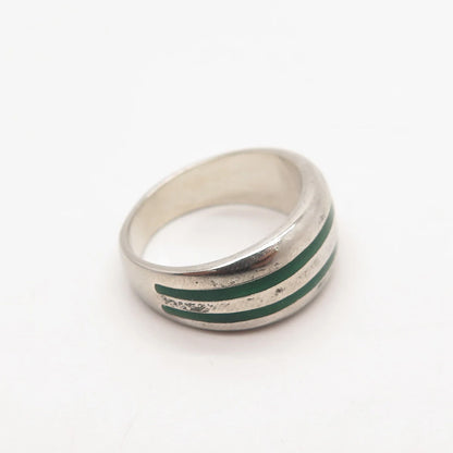 925 Sterling Silver Vintage Enamel Striped Band Ring Size 6.25
