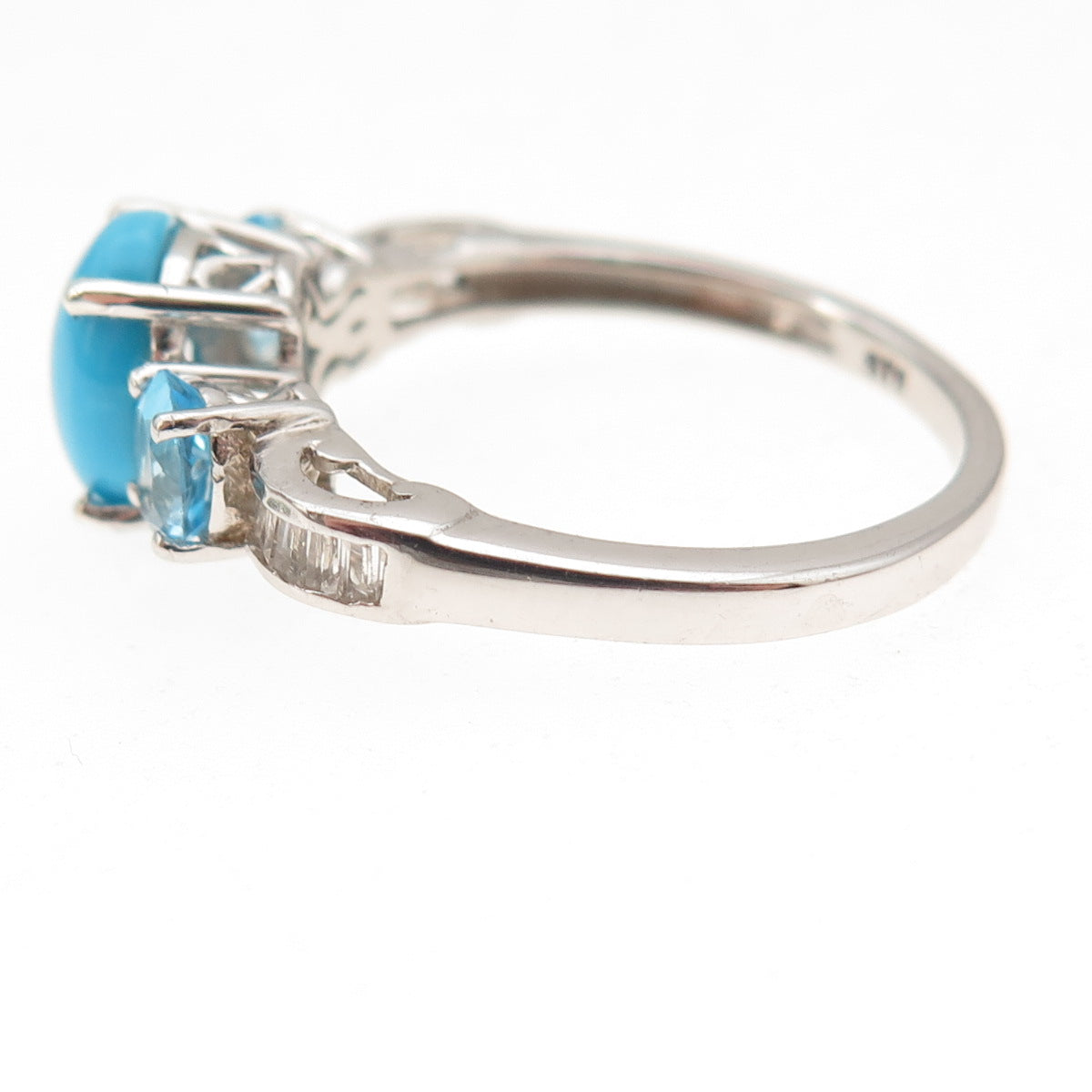 Chuck Clemency Sterling Silver Real Turquoise Blue & White Topaz Ring Size 8.25