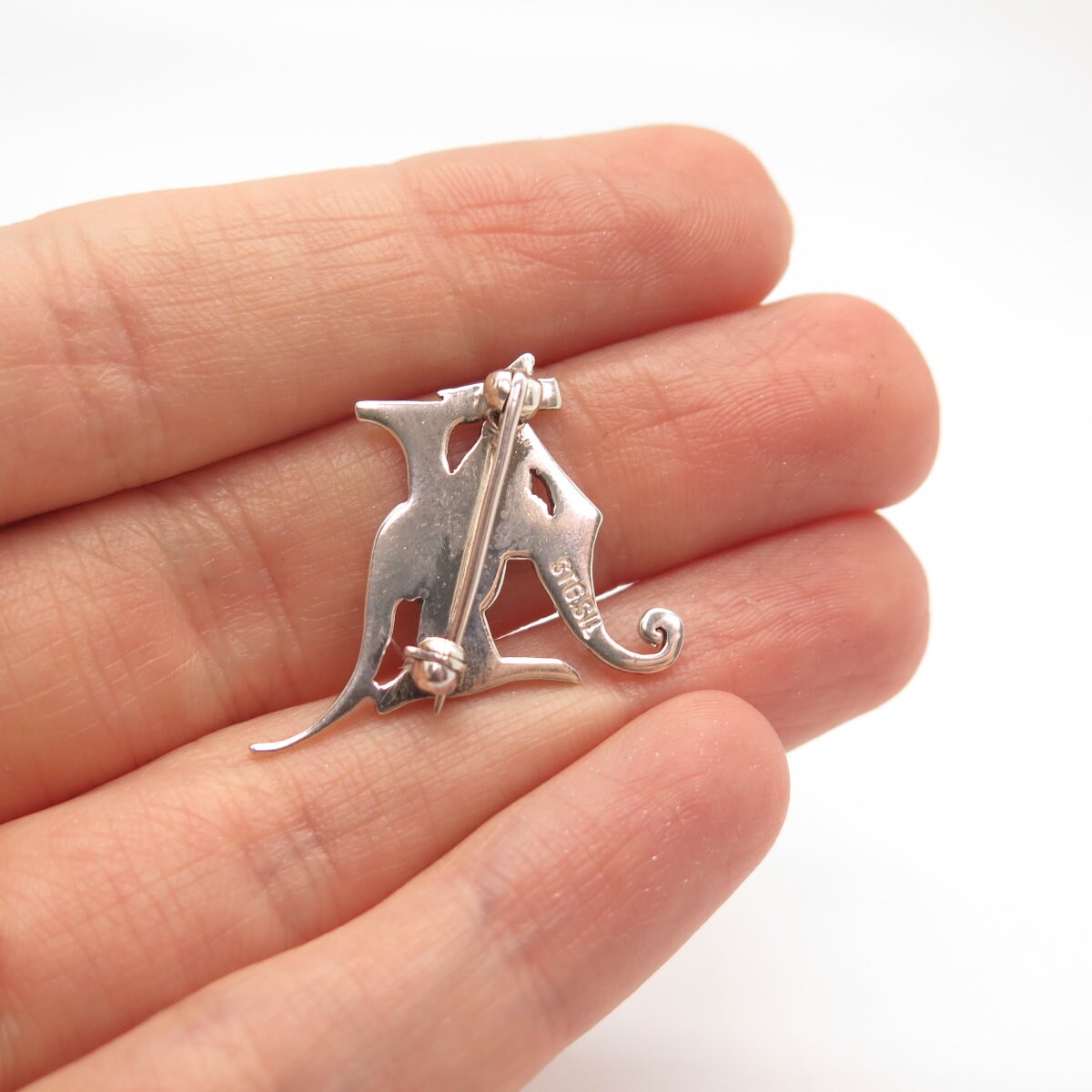 925 Sterling Silver Vintage Kangaroo Letter "H" Initial Pin Brooch