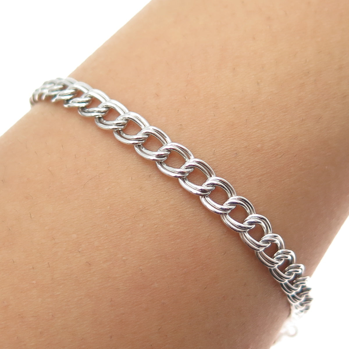 925 Sterling Silver Vintage Double Curb Link Bracelet 7"