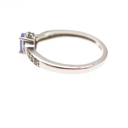 Chuck Clemency 925 Sterling Silver Real Tanzanite & White Topaz Ring Size 8