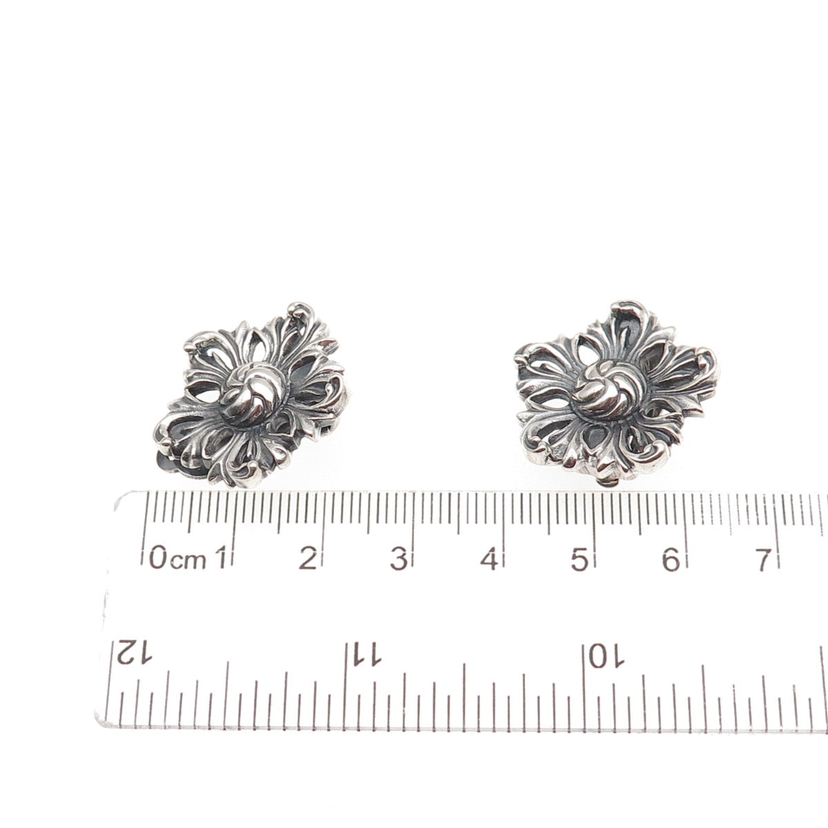 MFA Museum of Fine Arts Sterling Silver Vintage Floral Oxidized Clip On Earrings
