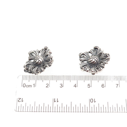 MFA Museum of Fine Arts Sterling Silver Vintage Floral Oxidized Clip On Earrings