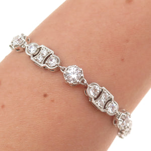 925 Sterling Silver Round-Cut C Z Bohemian Bracelet 7"