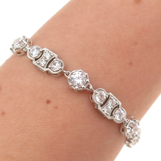 925 Sterling Silver Round-Cut C Z Bohemian Bracelet 7"
