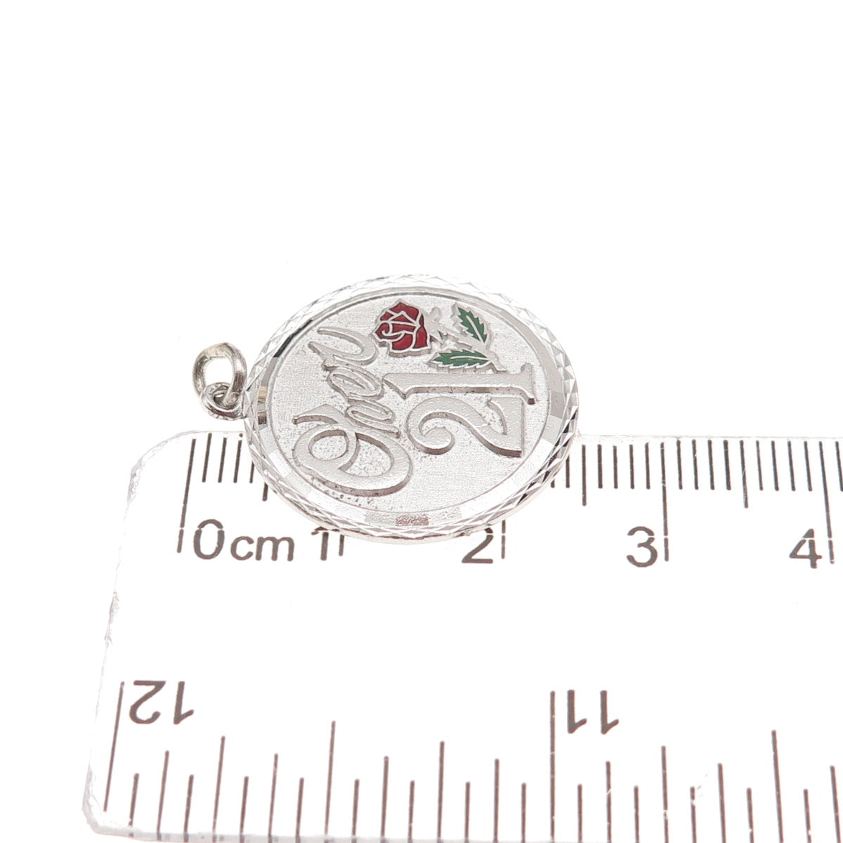 Griffith & Sons 925 Sterling Silver Vintage Enamel Over 21 Rose Charm Pendant