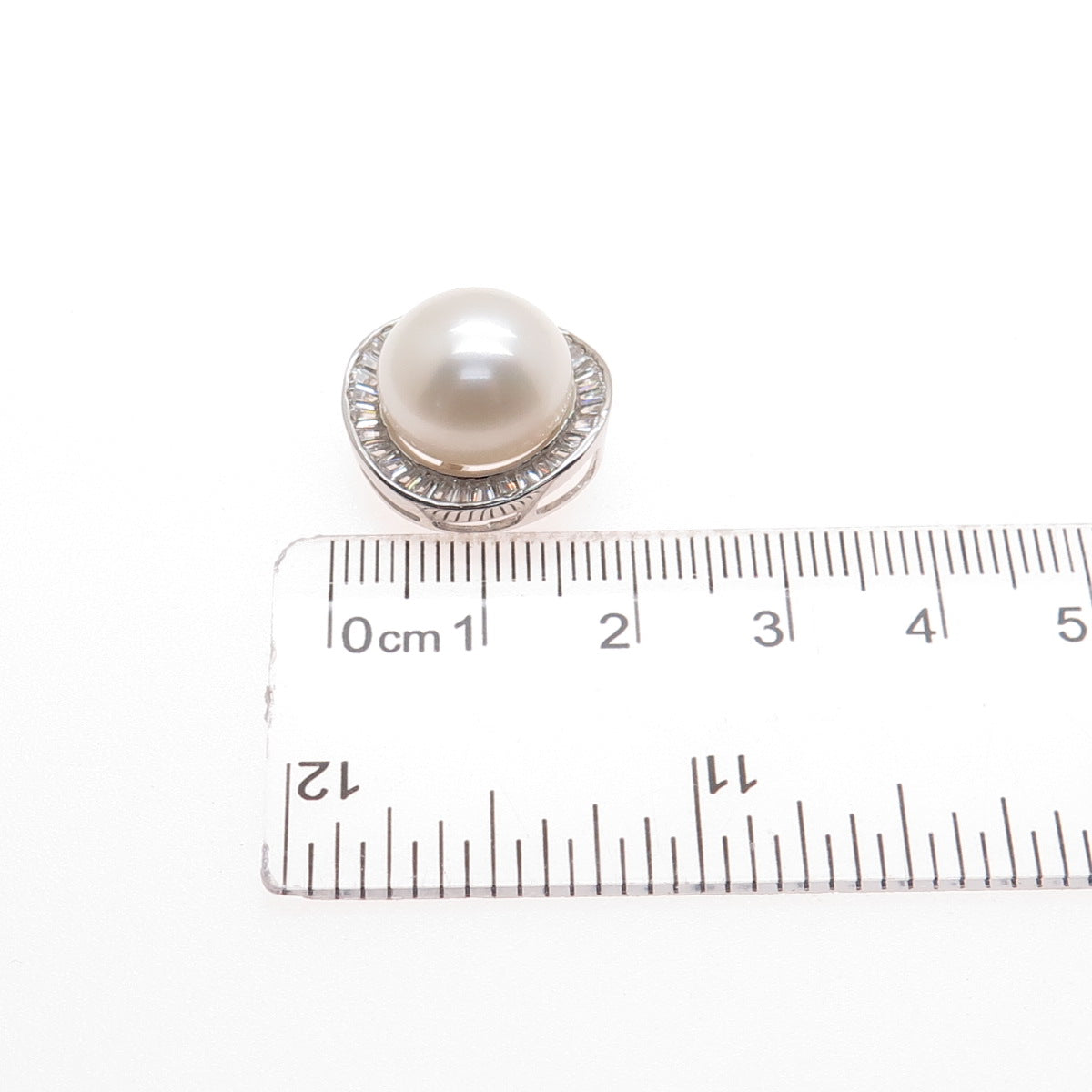 925 Sterling Silver Real Pearl & Tapered Baguette-Cut C Z Slide Mini Pendant