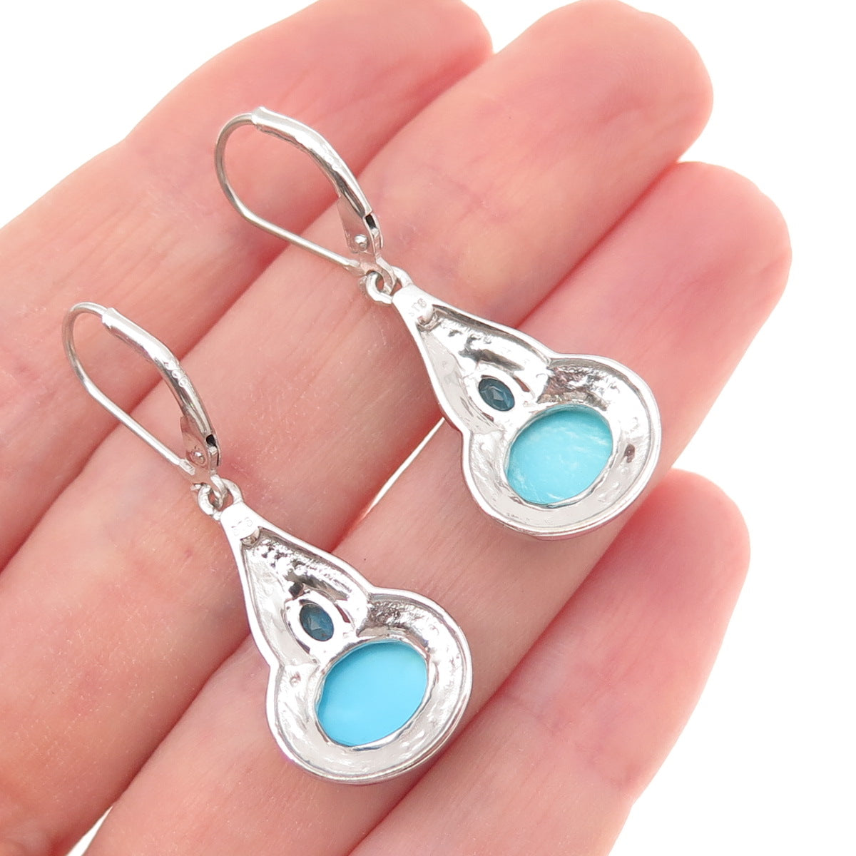 Chuck Clemency 925 Sterling Silver Real Turquoise & Apatite Dangle Earrings