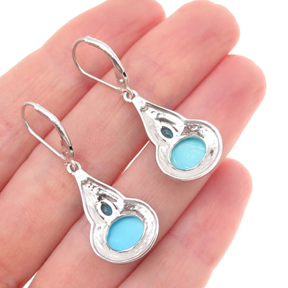 Chuck Clemency 925 Sterling Silver Real Turquoise & Apatite Dangle Earrings
