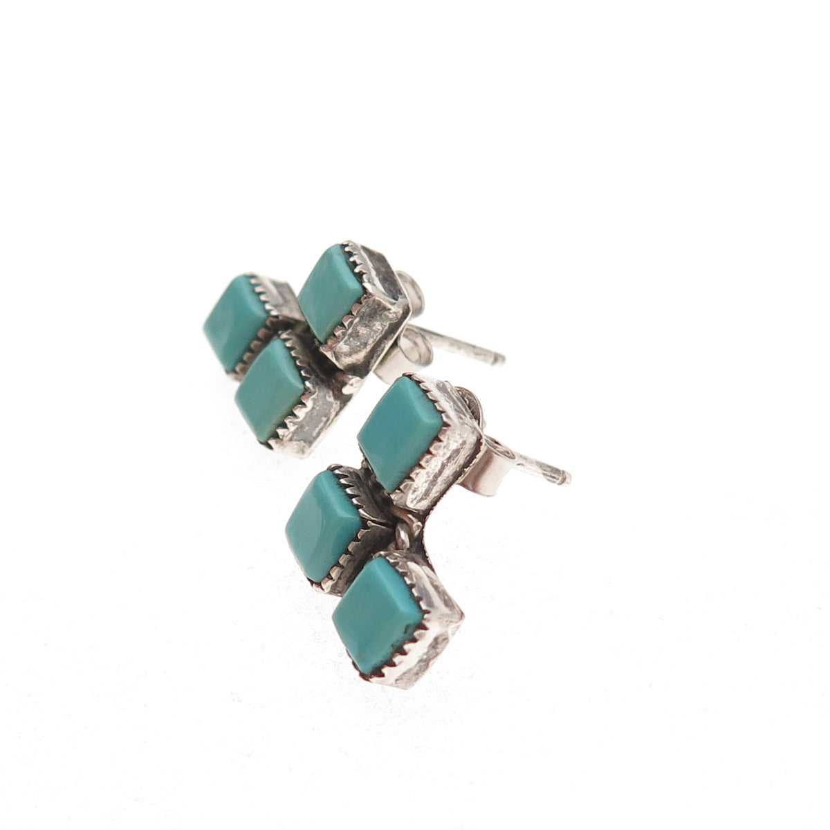 Old Pawn 925 Sterling Silver Vintage Southwestern Kingman Turquoise Earrings