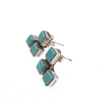 Old Pawn 925 Sterling Silver Vintage Southwestern Kingman Turquoise Earrings