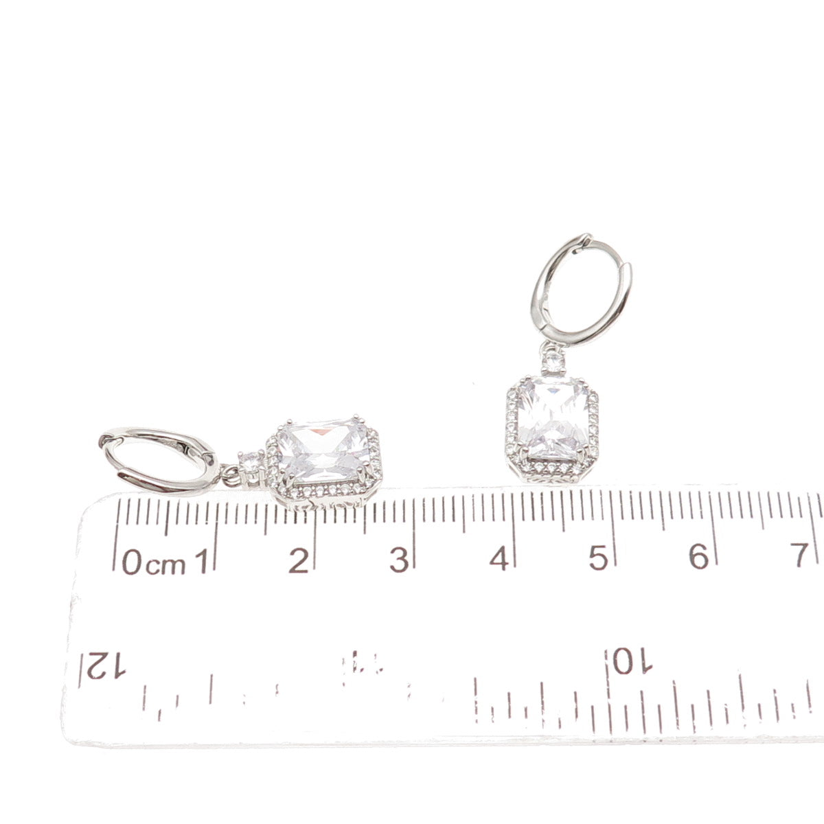 925 Sterling Silver Radiant & Round-Cut C Z Dangle Earrings