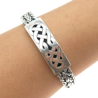 925 Sterling Silver Vintage Celtic Knot Wheat Link Solid 70.1g Bracelet 7.25"