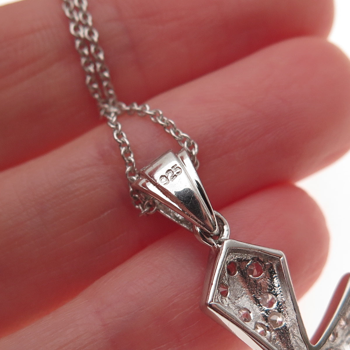 925 Sterling Silver Round-Cut C Z Cross Cable Chain Necklace 18"