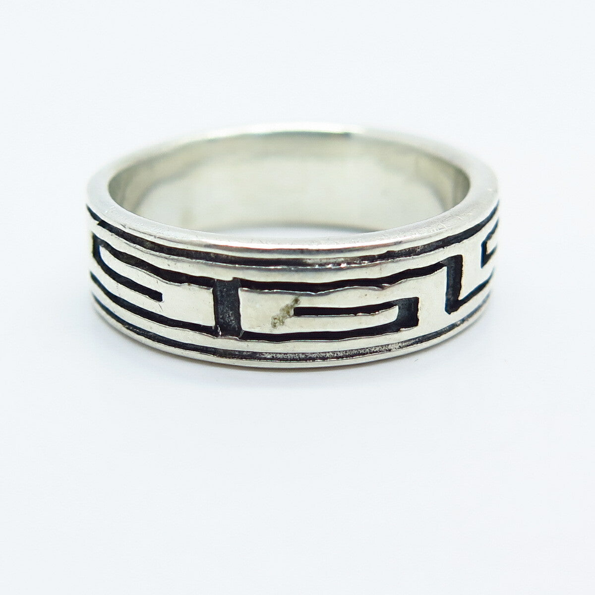 925 Sterling Silver Vintage Greek Maze Band Ring Size 8.5