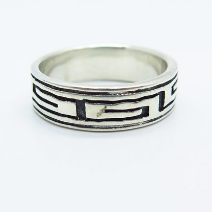 925 Sterling Silver Vintage Greek Maze Band Ring Size 8.5