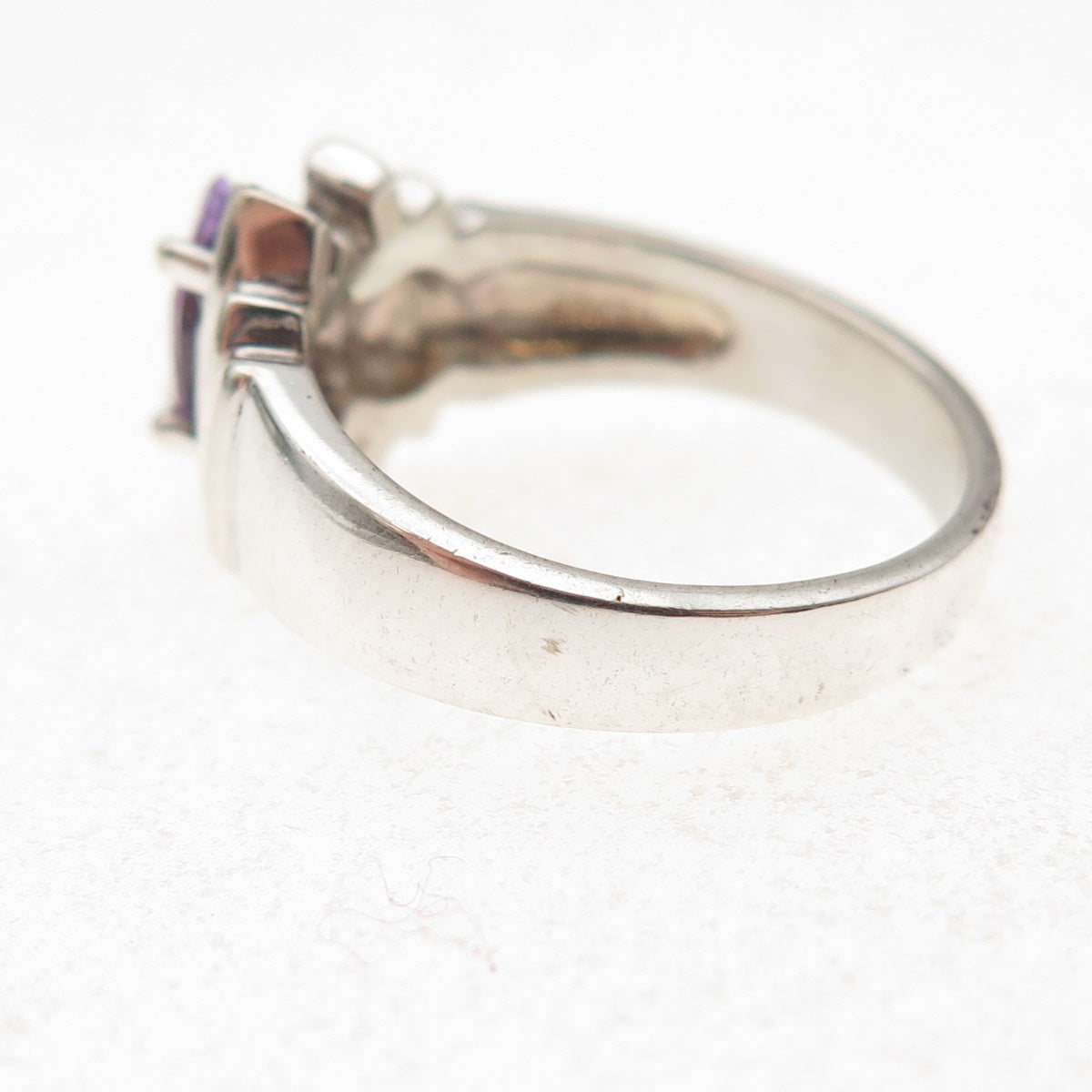 925 Sterling Silver Marquise-Cut Lavender C Z Modernist Ring Size 7