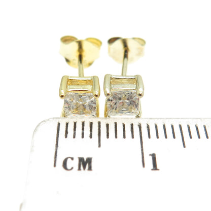 925 Sterling Silver Gold Plated Princess-Cut C Z Stud Earrings