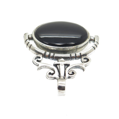 925 Sterling Silver Vintage Mother-of-Pearl & Black Onyx Gem Reversible Pendant