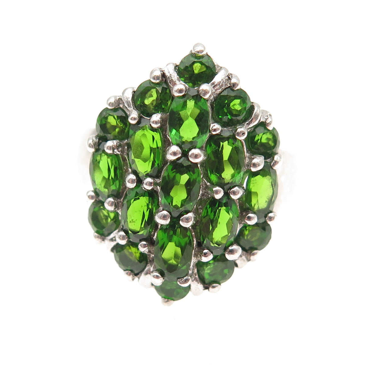 925 Sterling Silver Vintage Real Oval & Round-Cut Chrome Diopside Ring Size 7