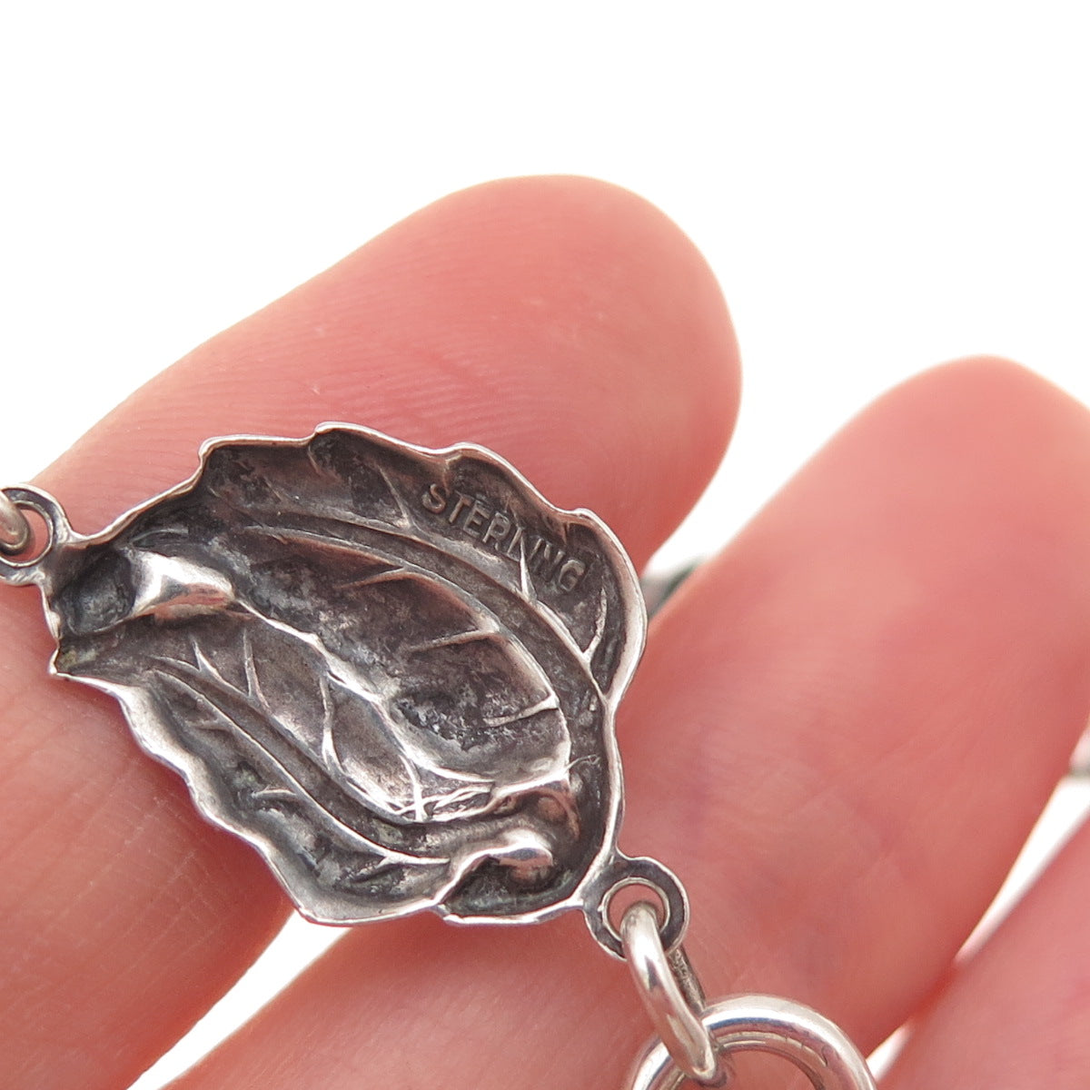 Danecraft 925 Sterling Silver Antique Art Deco Floral Leaf Chain Necklace 16"