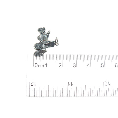 925 Sterling Silver Vintage Retro Car Oxidized Minimalist Charm Pendant