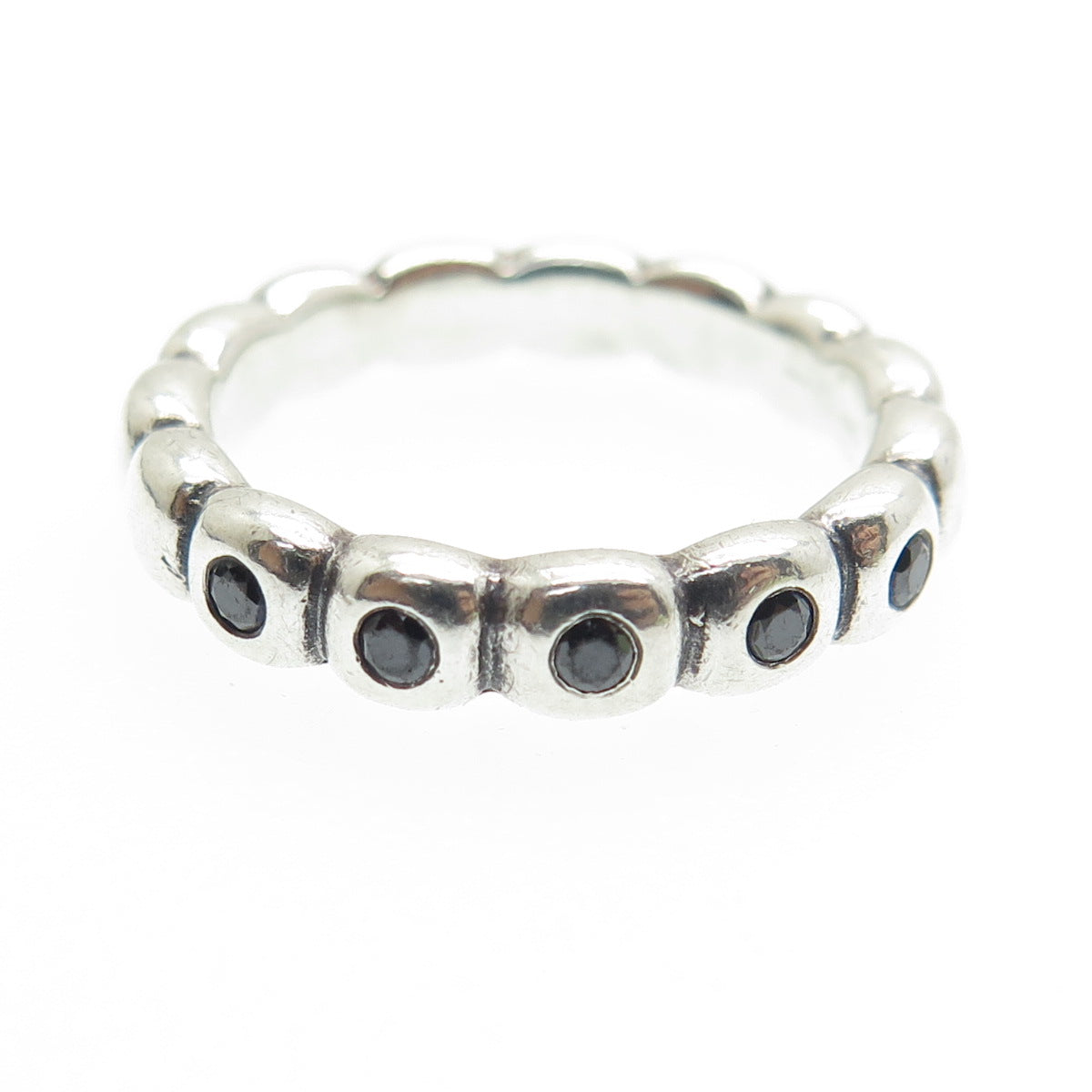 PANDORA 925 Sterling Silver Real Black Spinel Ring Size 7.25