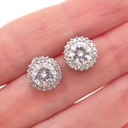 925 Sterling Silver Round-Cut C Z Stud Earrings