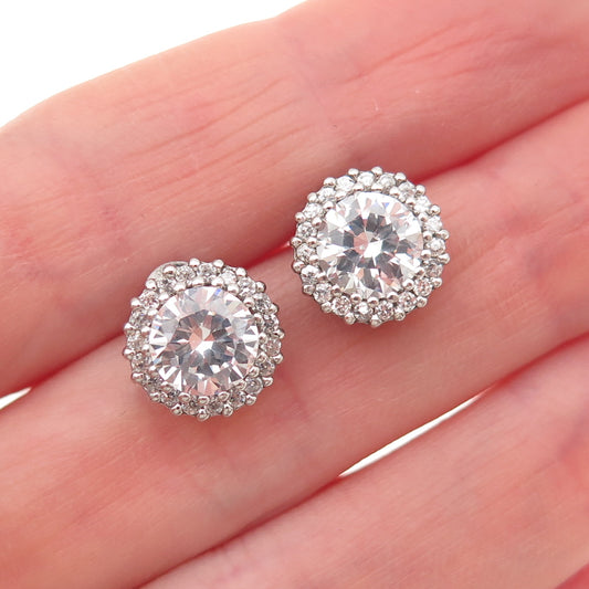 925 Sterling Silver Round-Cut C Z Stud Earrings