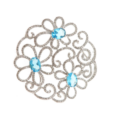 925 Sterling Silver Real Diamond & Apatite Floral Slide Pendant