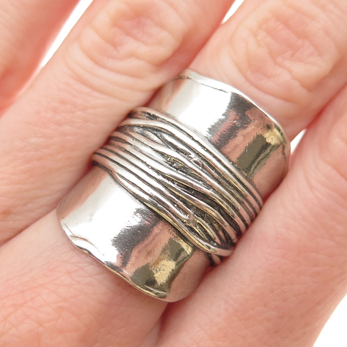 925 Sterling Silver Vintage Israel Modernist Oxidized Ring Size 8.5