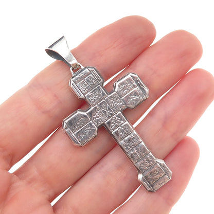 925 Sterling Silver Vintage Italy Way of the Cross Oxidized Crucifix Pendant