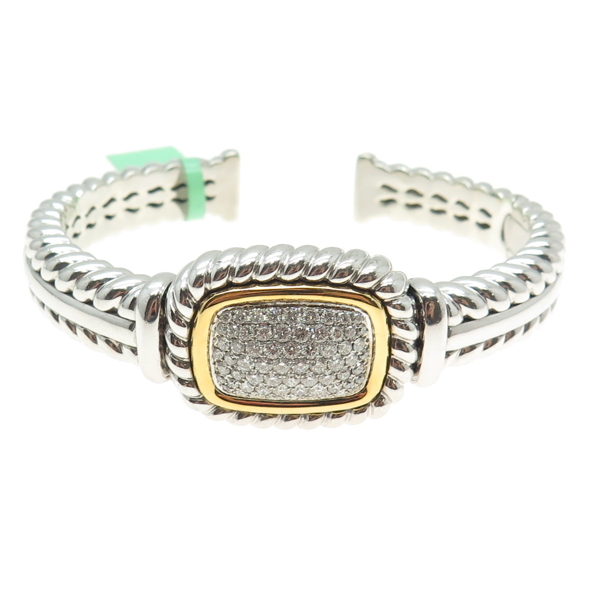 DANWAK 18K Gold Sterling 66-Diamond 1.15ct Adjustable Twisted Cuff Bracelet 6.5"