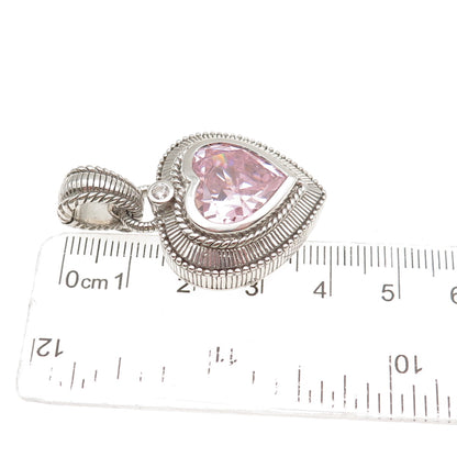 Judith Ripka 925 Sterling Silver Lavender & White C Z Heart Charm Pendant