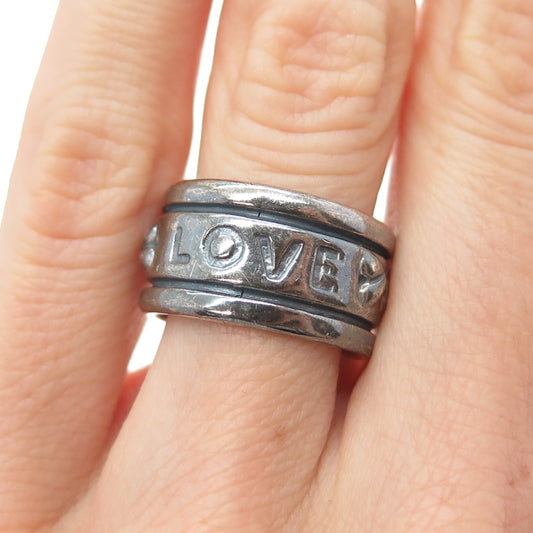MORNIG SUN 925 Sterling Silver Vintage Love Oxidized Rotating Band Ring Size 6.5