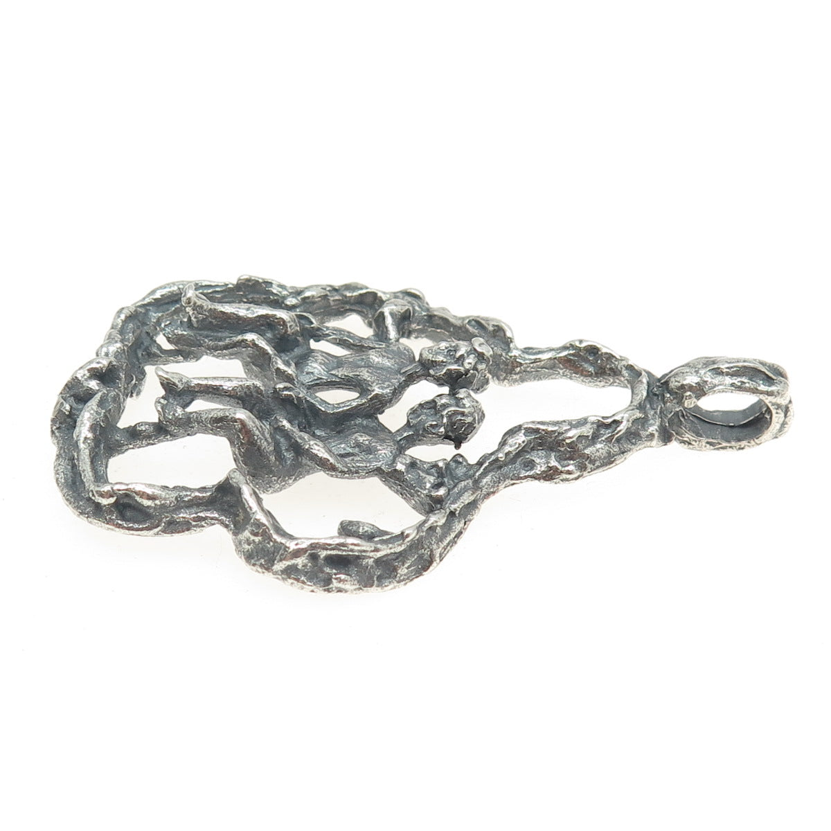 925 Sterling Silver Vintage Naked Couple Erotic Scene Oxidized Pendant