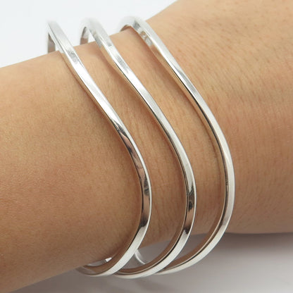 925 Sterling Silver Vintage Wavy Adjustable Cuff Bracelet 6.5"