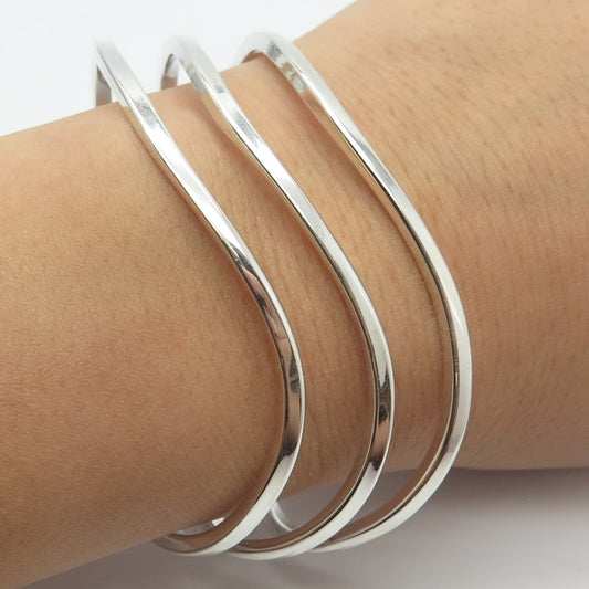 925 Sterling Silver Vintage Wavy Adjustable Cuff Bracelet 6.5"