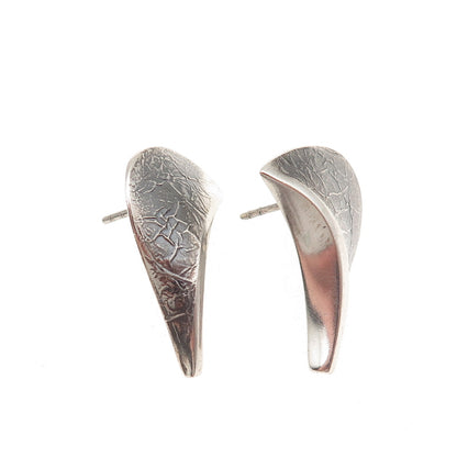 Maria Eleftheriou 925 Sterling Silver Vintage Modernist Petal Oxidized Earrings