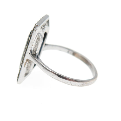 935 Silver Antique Art Deco Blue Rhinestone Real Marcasite Ring Size 5.75