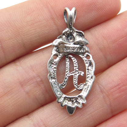 MORNING SUN JEWELRY 925 Sterling Silver Vintage Letter "A" Initial Rose Pendant