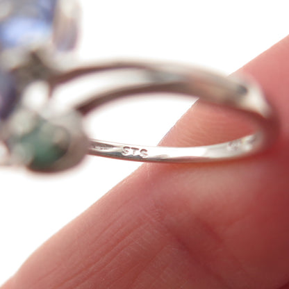 Chuck Clemency 925 Sterling Silver Real Tanzanite & Emerald Heart Ring Size 8