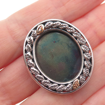 925 Sterling Silver 10K Gold Vintage Real Diamond Picture Frame Brooch / Pendant