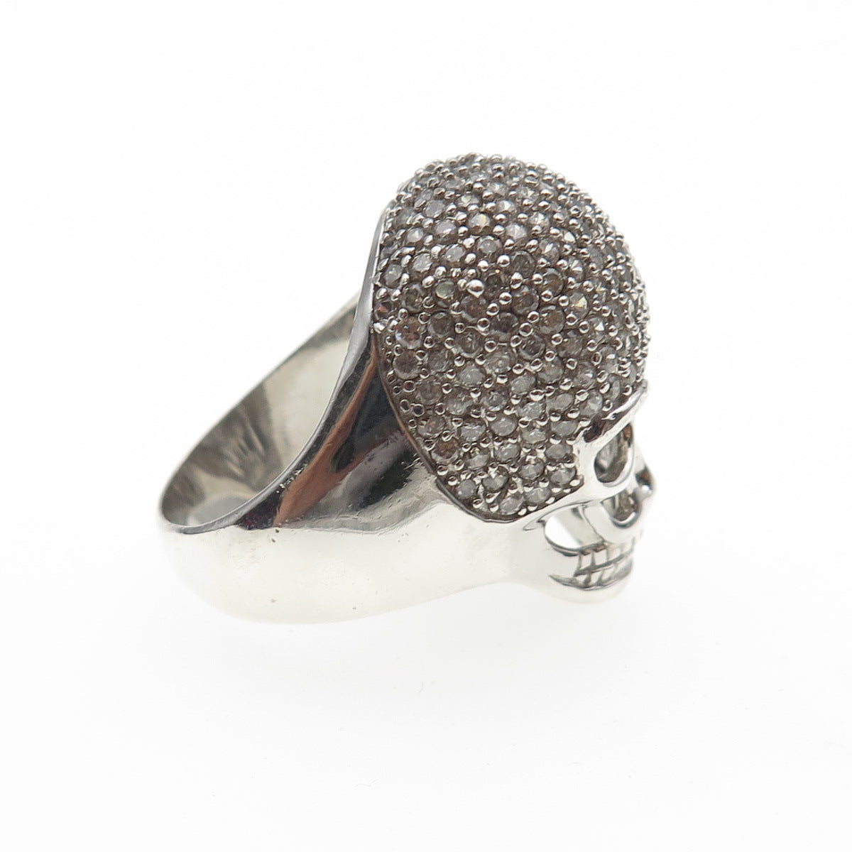925 Sterling Silver Round-Cut C Z Skull Biker Ring Size 8.25